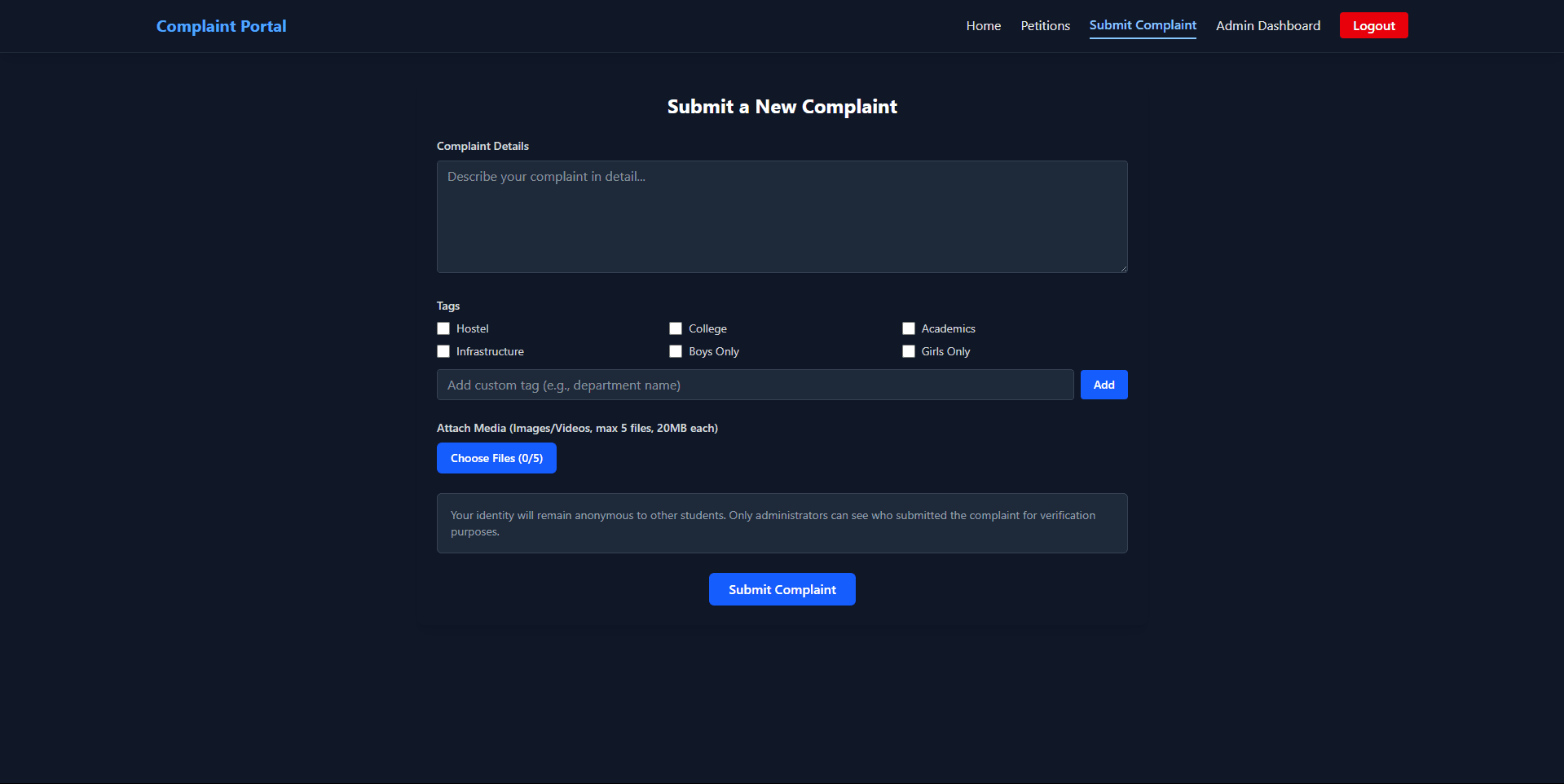 Submit Complaint Form
